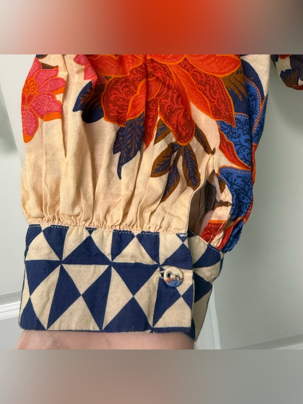 Farm Rio x Anthropologie Floral Peasant Top in Rust Orange & Royal Blue Sz Sm - Picture 5 of 11